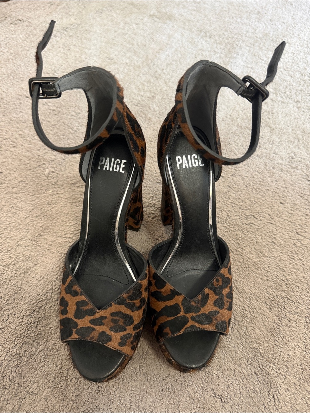 Paige Camryn Leopard Print Calf Hair Platform High Heel Sandals size 8.5